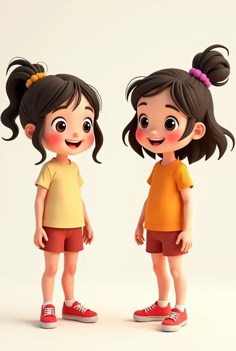 Animated kid girl two seperate images with identical features full body