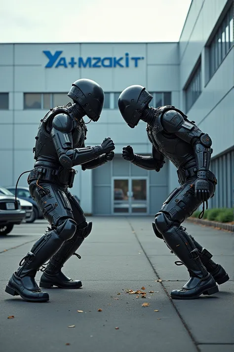 A bad car harness and a good car harness fighting in front of a Yazaki factory