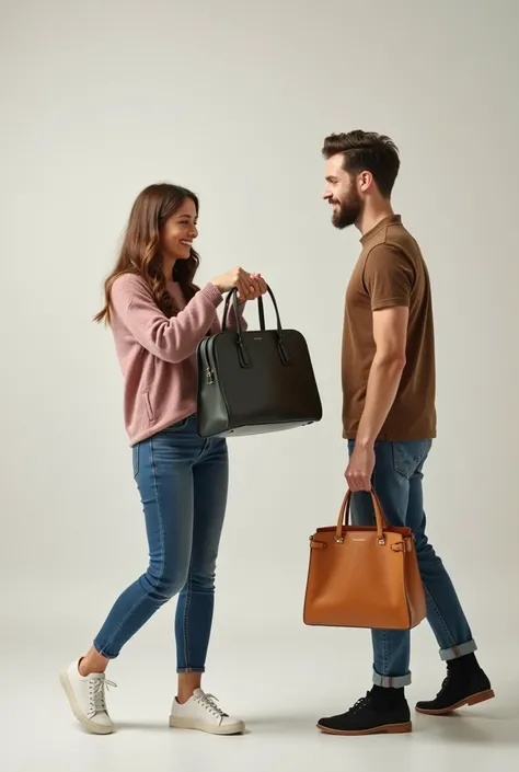 image of woman and man using men&#39;s and women&#39;s bags to show and emphasize bag sale for store website 600x600


