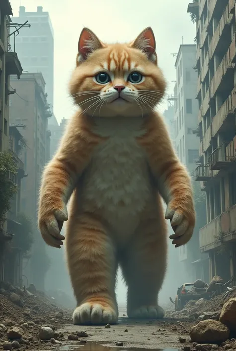 Giant kitten in a post-apocalyptic city 