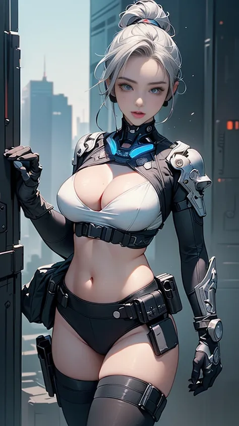 Perfect anatomy, (A woman),(an image of a beautiful cyberpunk woman in batman costume, (cyberpunk cool armor), scifi:1.1), Pure energy, (intricate detail, ((black and blue tactical tights:1.4, 2colors tactical tights, high detail)),((earphone:1.4)),((Tacti...