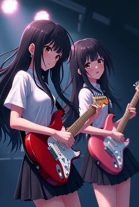 Anime Girls with long black hair holding a guitar and wearing a white shirt, anime peripheral, Nightcore, Art Cover, Zero-chan, wallpaper!, Fan art, Zero-chan art, rei hiroe, intricate Anime Girls k-on kyoani, (Anime Girls), Anime Moe Art Style, [ Digital ...