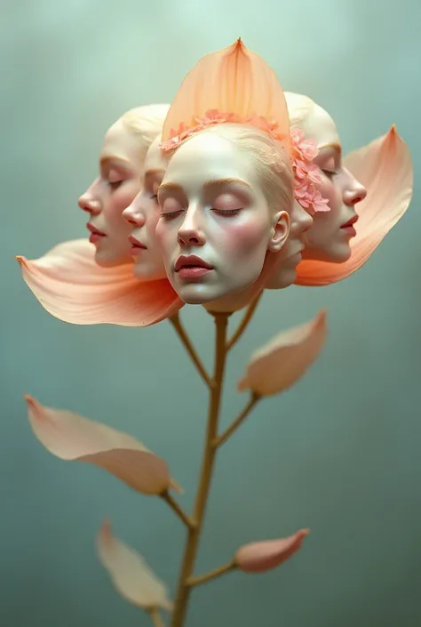 5 peoples faces as single flower Petals