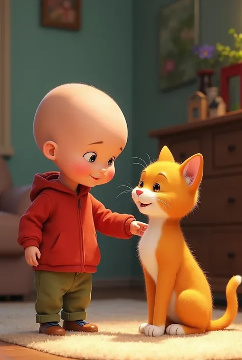 Make me a picture of Caillou with a cat