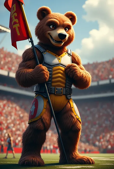 image of a bear mascot holding a flag