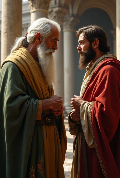 A very old Aristotle walking proudly with Saint Thomas Aquinas 