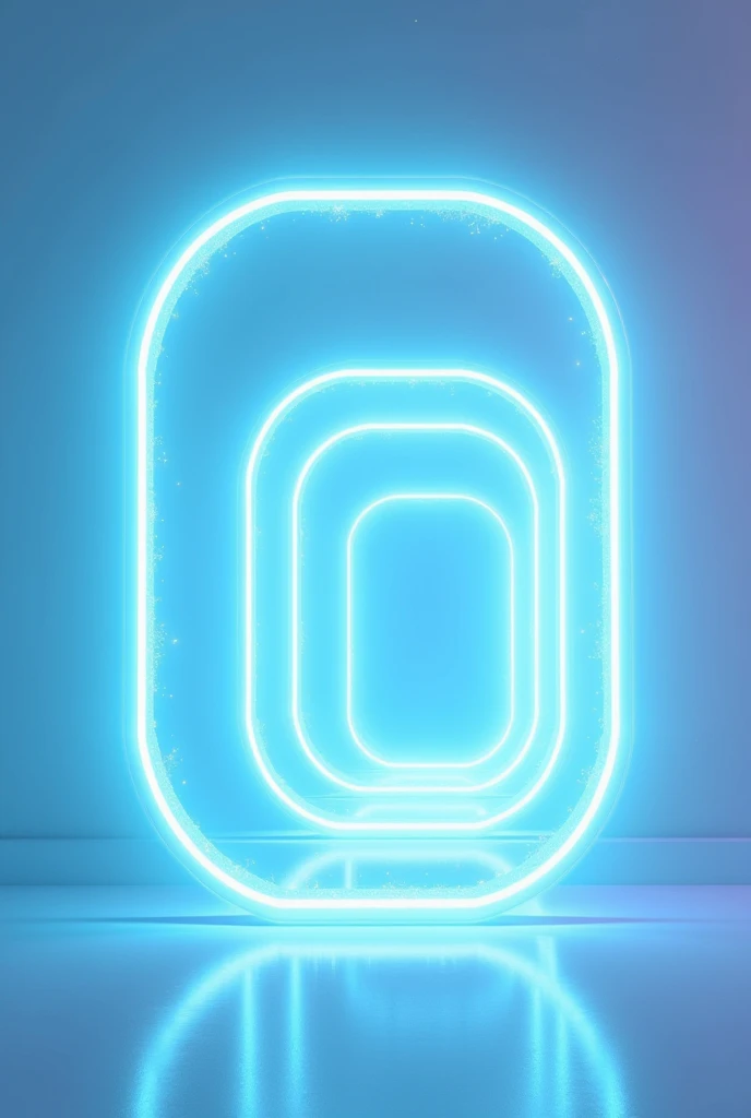 Surreal，Rounded neon picture frames overlap and continue all the way to the back，Gradually getting smaller，Gradation，Blue Taste、Sparkling、Wrapped in a beautiful mist，light blue wall，Soft glow