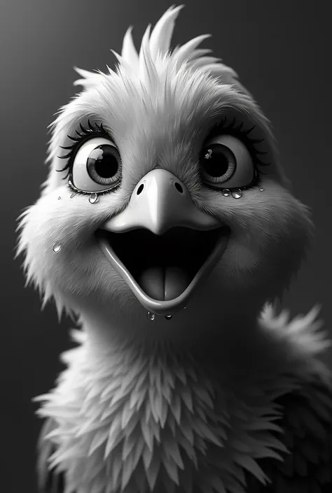 A whild Bird with good mood and in black and white pic add more realistic water droplets on face. Add more micro details and add more water droplets 