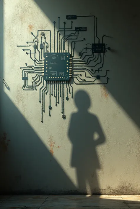 shadow of electric circuit on the wall, secret world outside