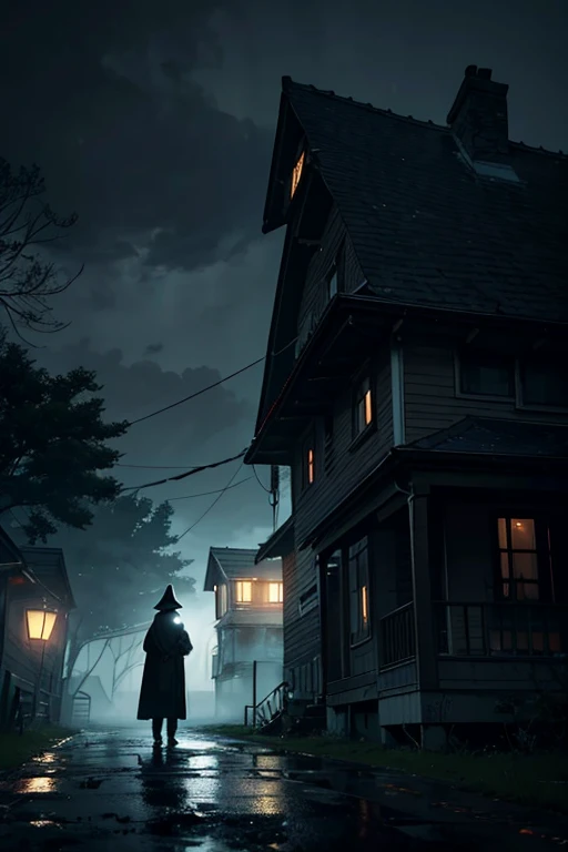 Imagine a dark and rainy night, where the moonlight can barely penetrate the heavy clouds. In front of an old and decaying house, a man dressed in the iconic Ghostface costume stands out in the darkness. The white mask and black cloak create an aura of mys...