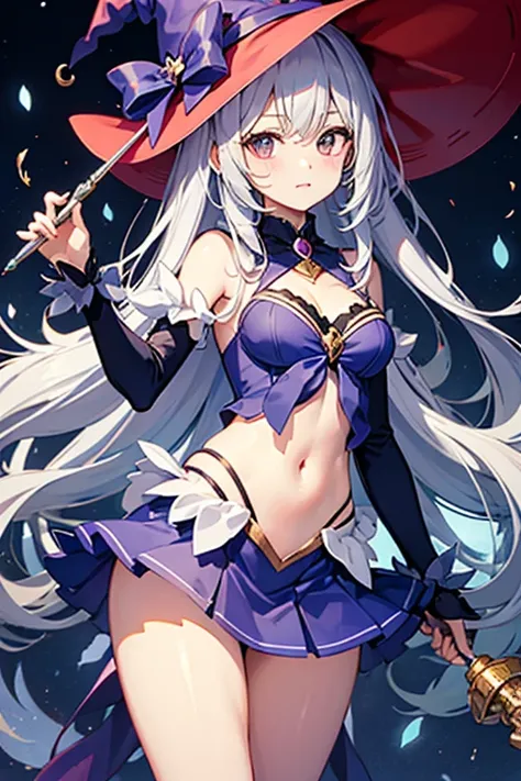 Magical girl、Witch Hat、Magic wand、mini skirt、Navel exposed