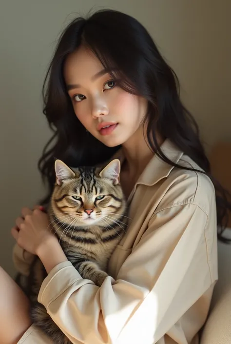 Jennie Kim holding a cat.