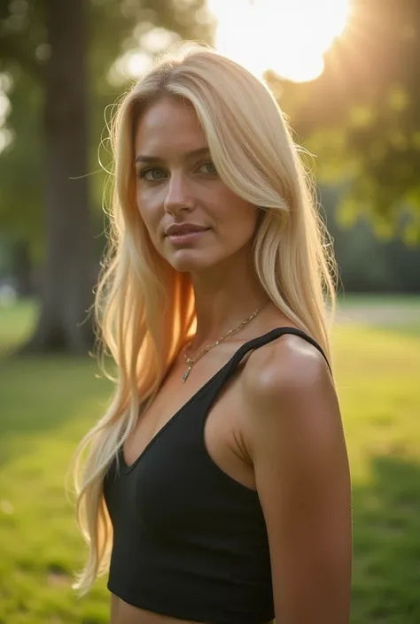 photo of a blonde woman in the park 