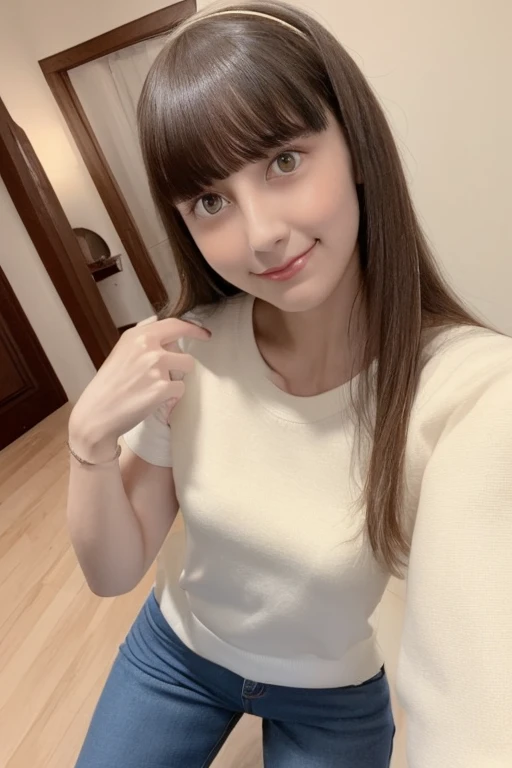 One girl, Beautiful woman knit tanktops, デニムのショーツ skinny, Perfect body,  Golden Hair, Standing in a living room with white walls,  Highly detailed face, Beautiful Eyes, Beautiful Lips, double eyelid, A shy smile, Shorn bangs, Sunburned skin, Pubic Hair Tip...