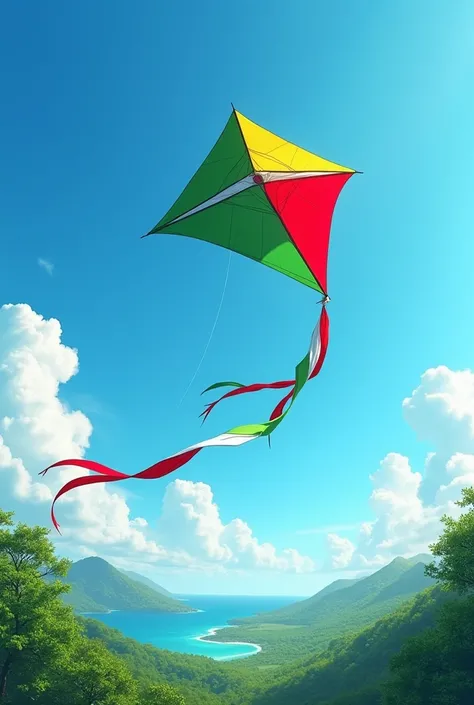 A kite in the colours of the Surinamese flag