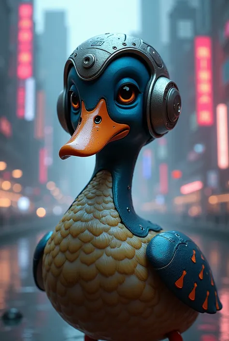 Duck with helm future with background cyberounk