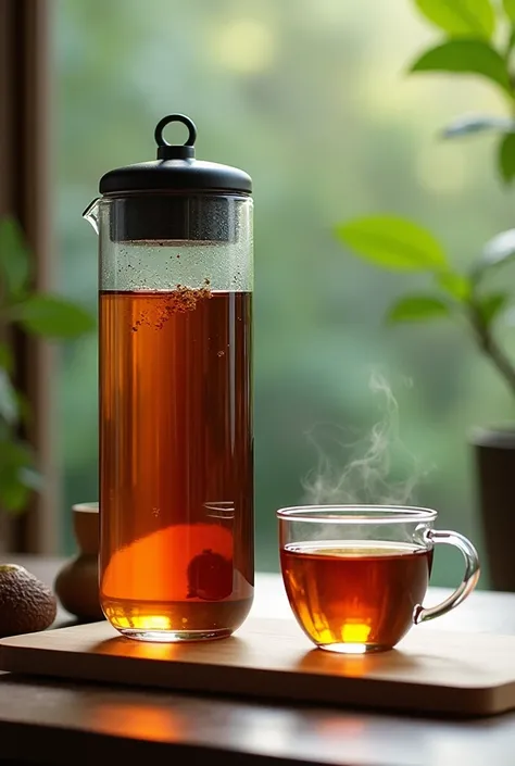 Big glass tea with cup