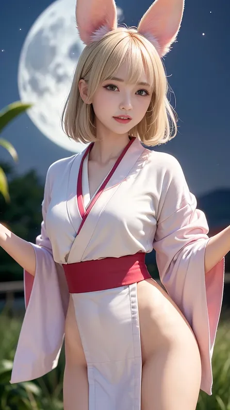 (Ultra high definition,Very sophisticated,Perfect Face,Age is 16,Highest quality,Realistic raw texture,Realistic,Natural smile,Pink platinum blonde,Sexy hairstyle:1.5),(Slender and exquisite physique,Stylish thin eyebrows:1.2),(see through,Japanese clothin...