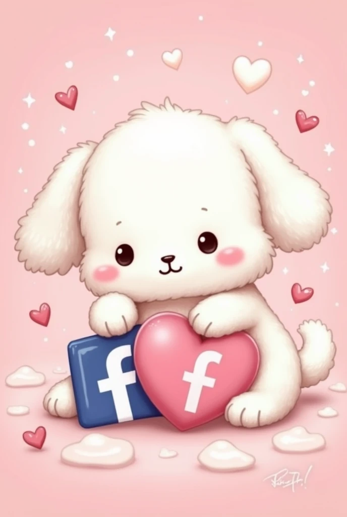 can you create a facebook logo but pink while sanrio Cinnamonroll holding the logo