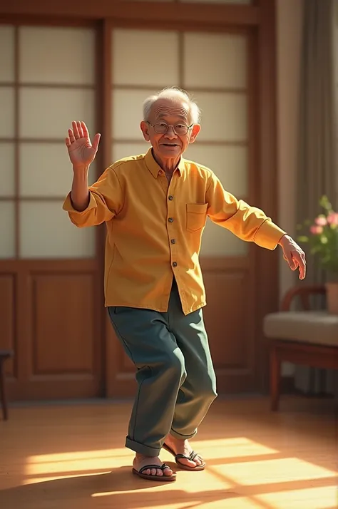 A video of an older man dancing kawaii