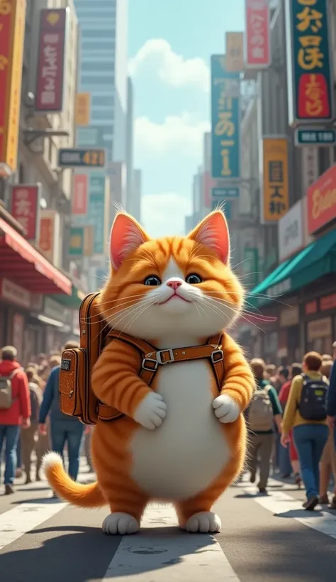 The fat cat gets lost in the crowd trying to find his kitten, but you recognize him by his distinctive backpack.