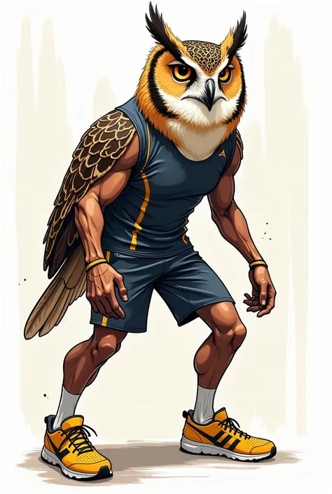 An owl animal in sportswear in drawing format