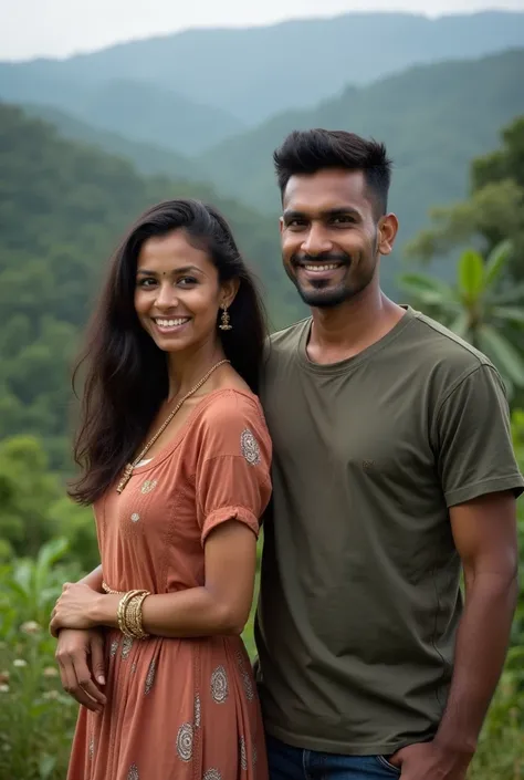 Kerala straight couple in wayanad. Realistic photo. No ornaments. Showing face