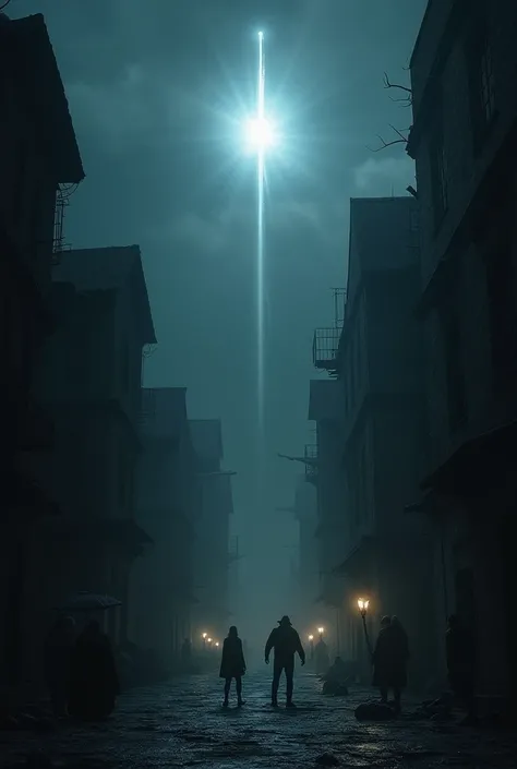 The ancient city was pitch black, lit only by torches. In the shadows, a white star was shining, staring at the people.