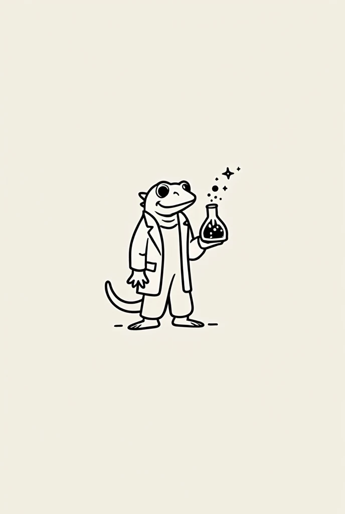 logo composed only of lines representing a salamander with a chemist&#39;s jacket and holding a scientist&#39;s flask