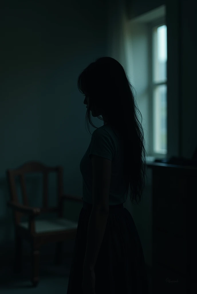 a young woman in dark a room seeking solitude 