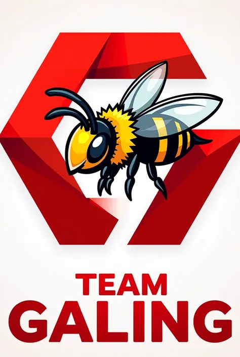 Create a banner with a name of team galing and a logo of a bee with a color design of red and White 