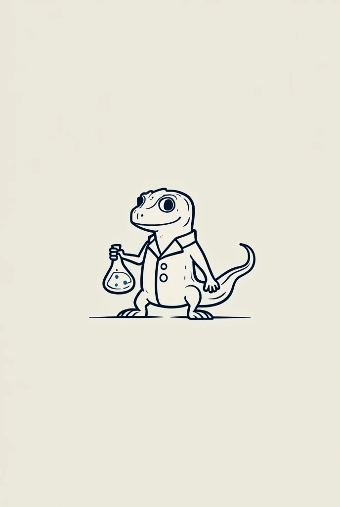 logo composed only of lines representing a salamander with a chemist&#39;s jacket and holding a scientist&#39;s flask