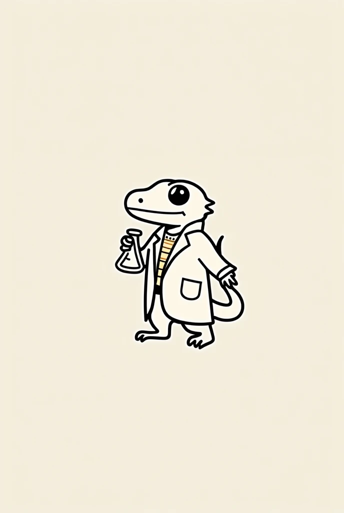 logo composed only of lines representing a salamander with a chemist&#39;s jacket and holding a scientist&#39;s flask