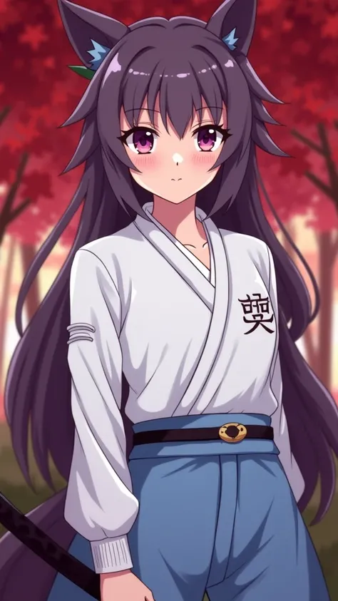 A wolf girl, age 20, wolf girl, standing, looking to the viewer , sandals ,samurai captain,beautiful detailed eyes,beautiful detailed lips,extremely detailed eyes and face,longeyelashes,(best quality,4k,8k,highres,masterpiece:1.2),ultra-detailed, extreme d...