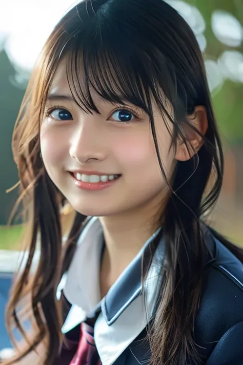 Slender Japanese high school girl looking at the camera、Cute Face、smile、High resolution、High resolution画像、Realistic