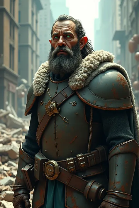 Templar knight bearded mountain man surprised that actual war is even more brutal than in his time. New York Devastation, 3D effect ultra-detailed intricate insanely full HD resolution 4K ultra-realistic, ultra detailed, photorealistic digital painting cin...