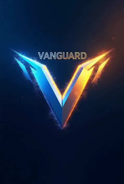 create an e-sports style logo with the letter V,  with small vanguard writing above, with white border but blue and gold logo