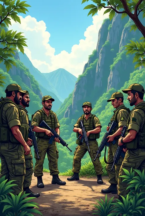 A meeting between several guerrillas in Colombia in cartoon