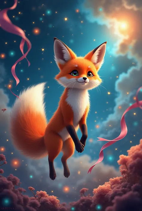 Fairytale fox in space, dolny napis lsq kolorowy