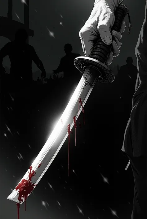 Katana with blood in black anime style 