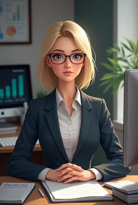 Blonde accountant with glasses