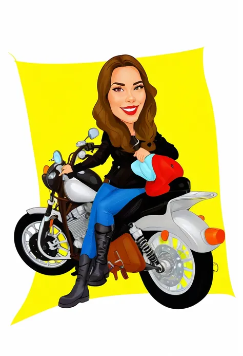 cartoon woman sitting on a motorcycle with a helmet on the back, picture of a female motorcyclist, in cartoon style, cartoon style illustration, cartoon art style, caricature illustration, caricature style, colorful digital illustration, hd illustration, m...