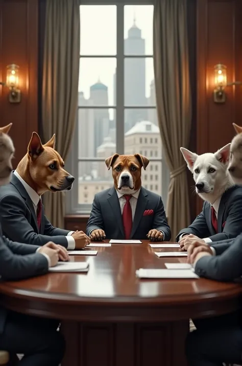 Dogs with suit and tie meeting
