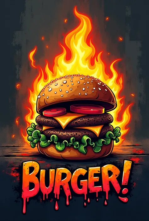 burger logo on fire graffiti for logo 