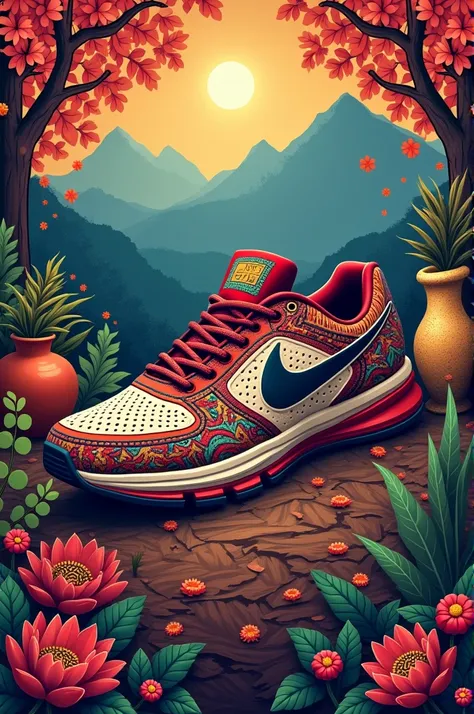 A sneaker logo with a background of Peruvian things 