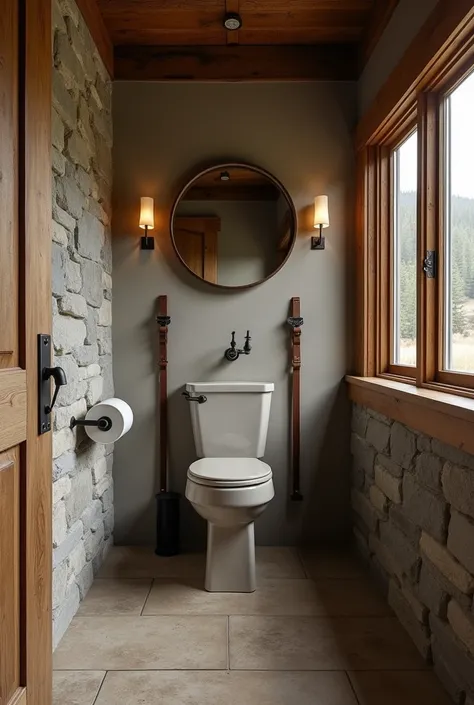 Design the interior of a guest bathroom with just a toilet and sink inspired by John Dutton 