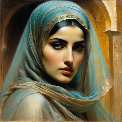 painting of a woman with a veil on her face, gaetano previati, inspired by theodore ralli, philippe de laszlo, orientalist, pain...