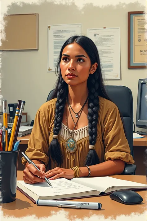 Pocahontas drawing in office 