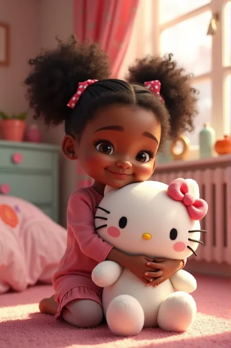 black girl hugging hello kitty 