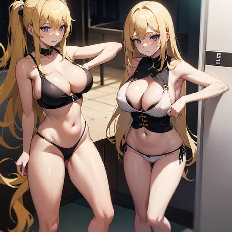 Nino:long hair blonde,She has big breasts and is wearing tight, wet white panties and a tight, wet black bra.,she is standing putting her fingers inside her vagina,Anime 8k